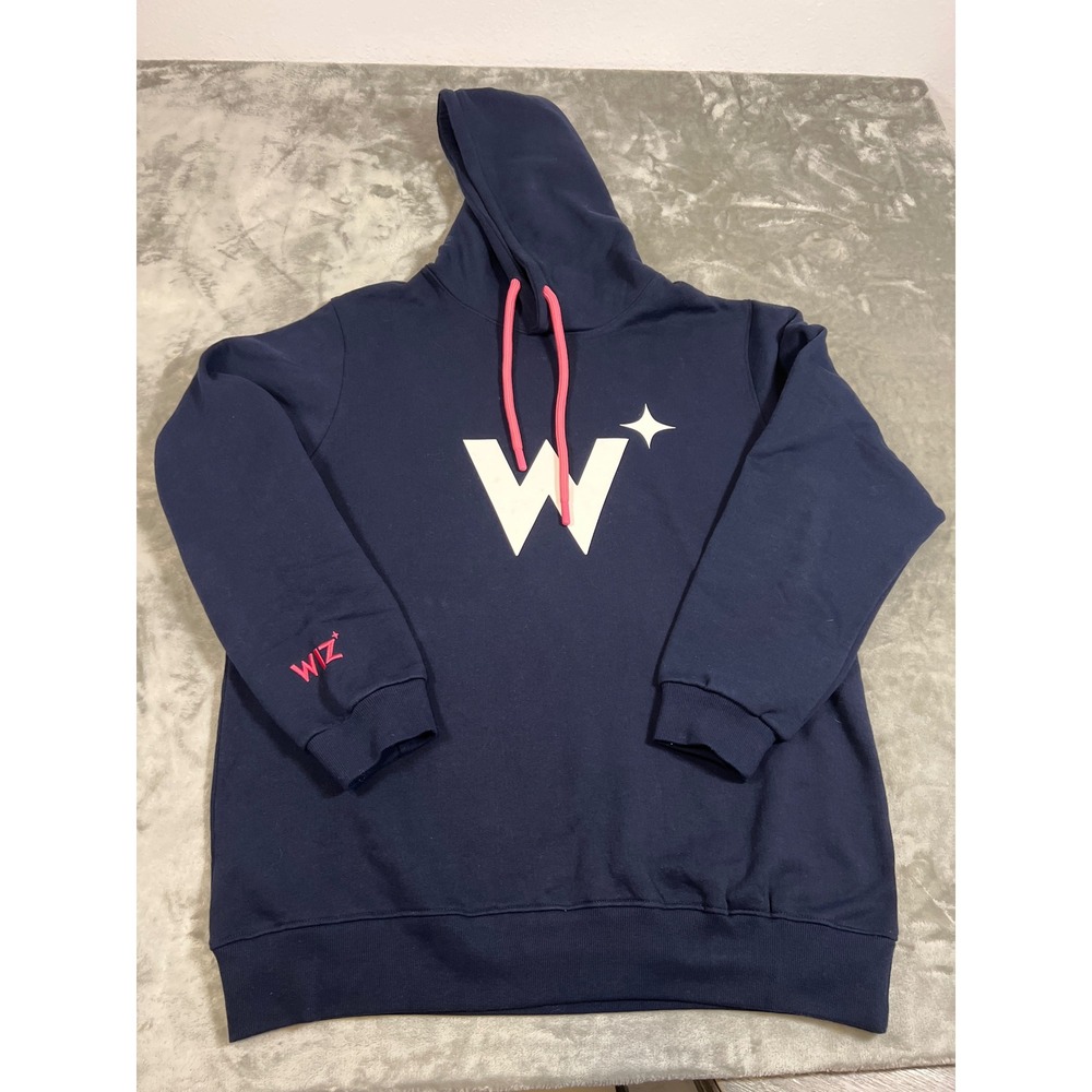 T Factor Navy Blue W Graphic Hoodie Pink Drawstring Wiz Sleeve Embroidery XL - Picture 1 of 7